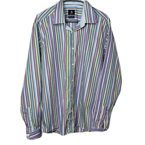 Mens Button DownDress Shirt Belucci Tessuto Italiano Size XL Vertical Stripe u